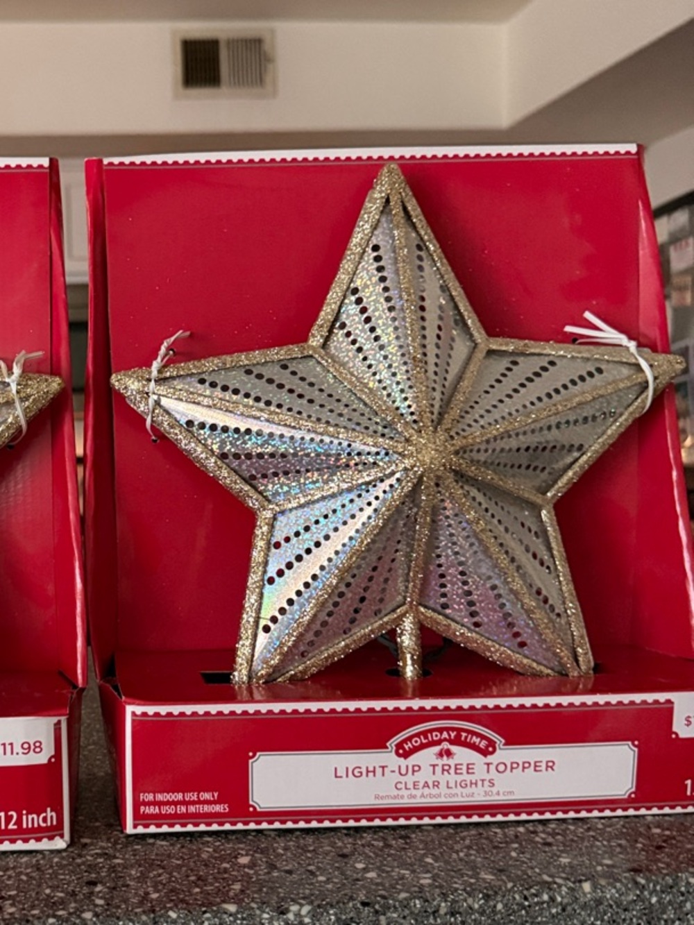 Holiday Time Gold and Silver Light-Up Star Tree Topper.